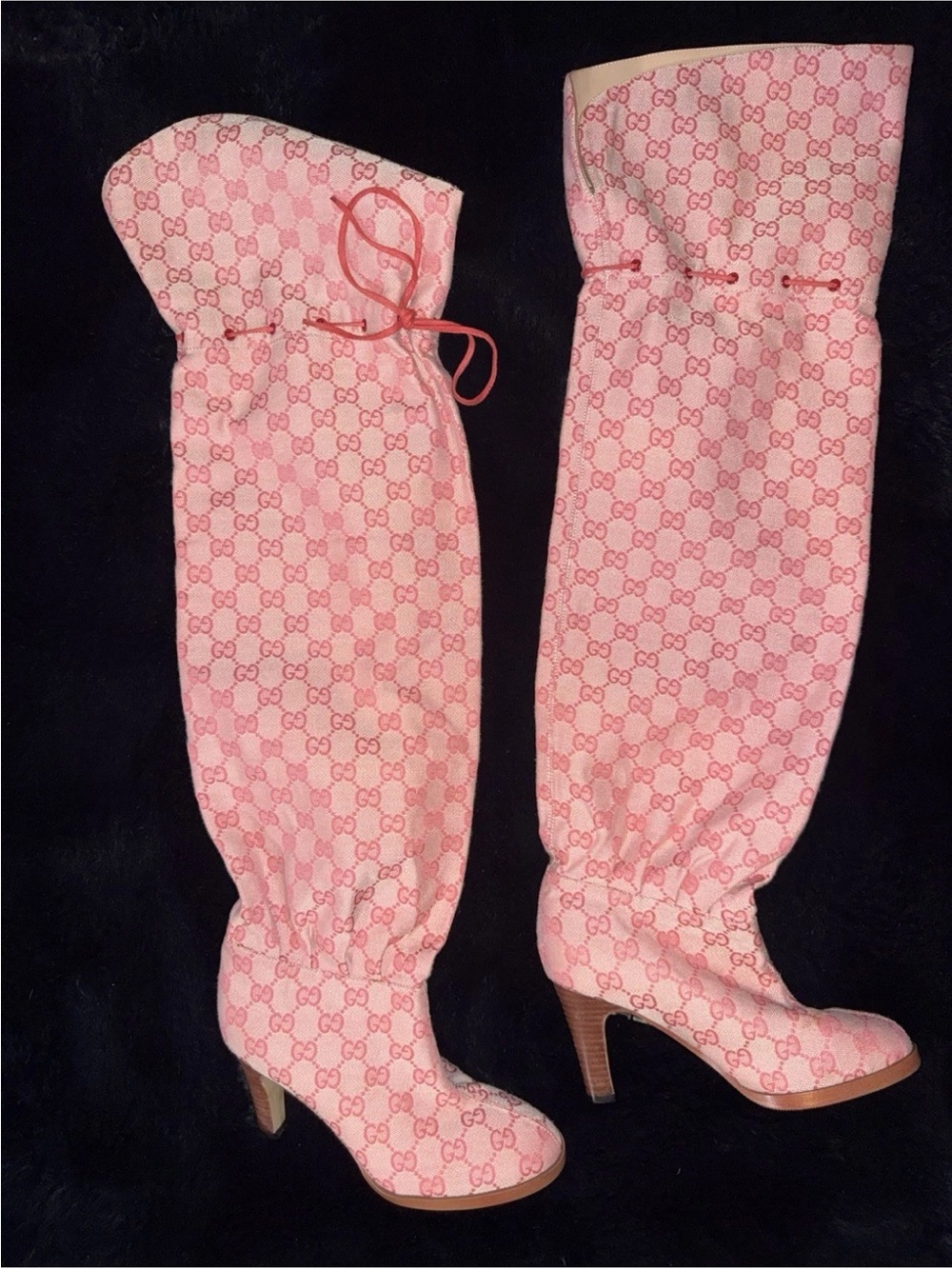 Pink Monogram Over-the-Knee Heeled Boots